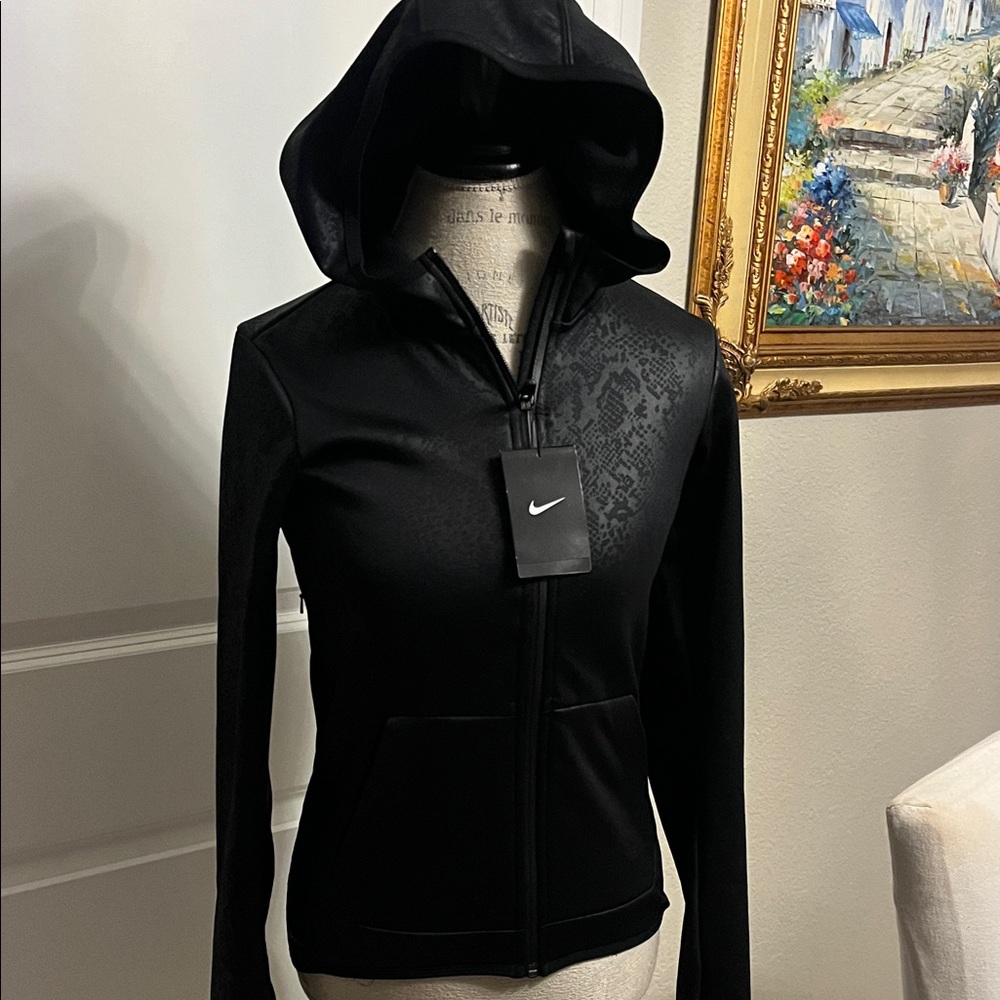 NWT Nike black Therma Fit full zip hoodie black faux snake skin pattern XS